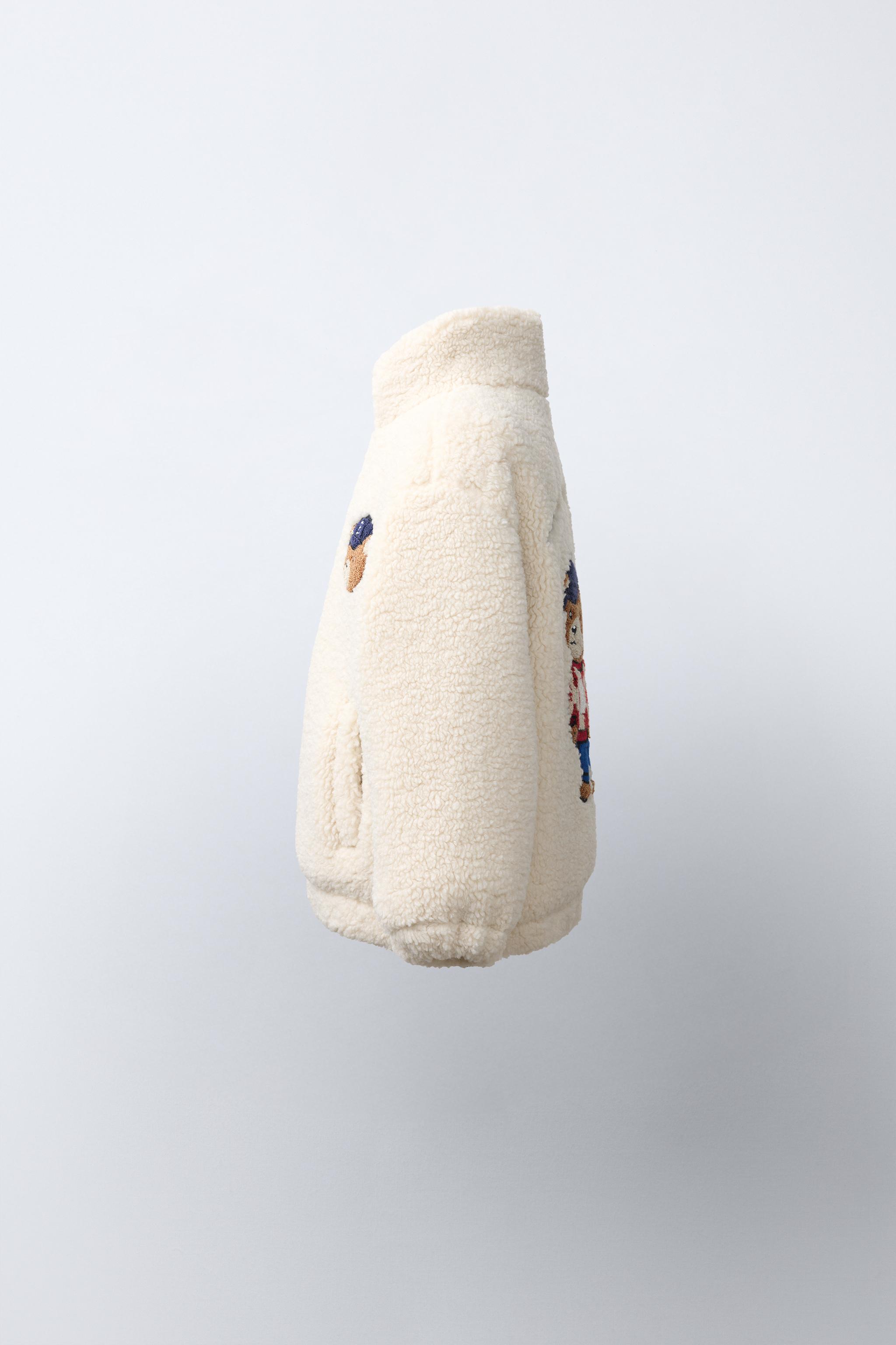 BEAR EMBROIDERY FAUX SHEARLING JACKET